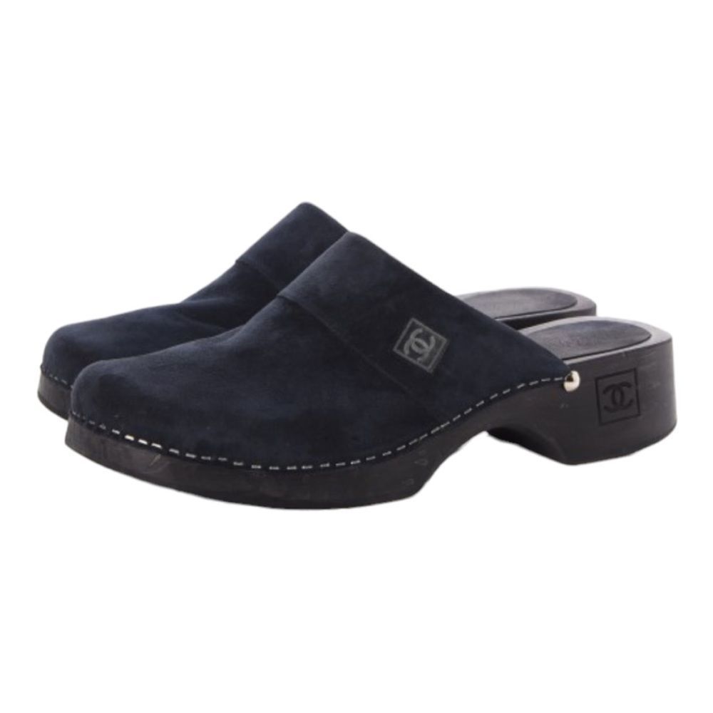 Chanel Logo Suede Slip On Clogs